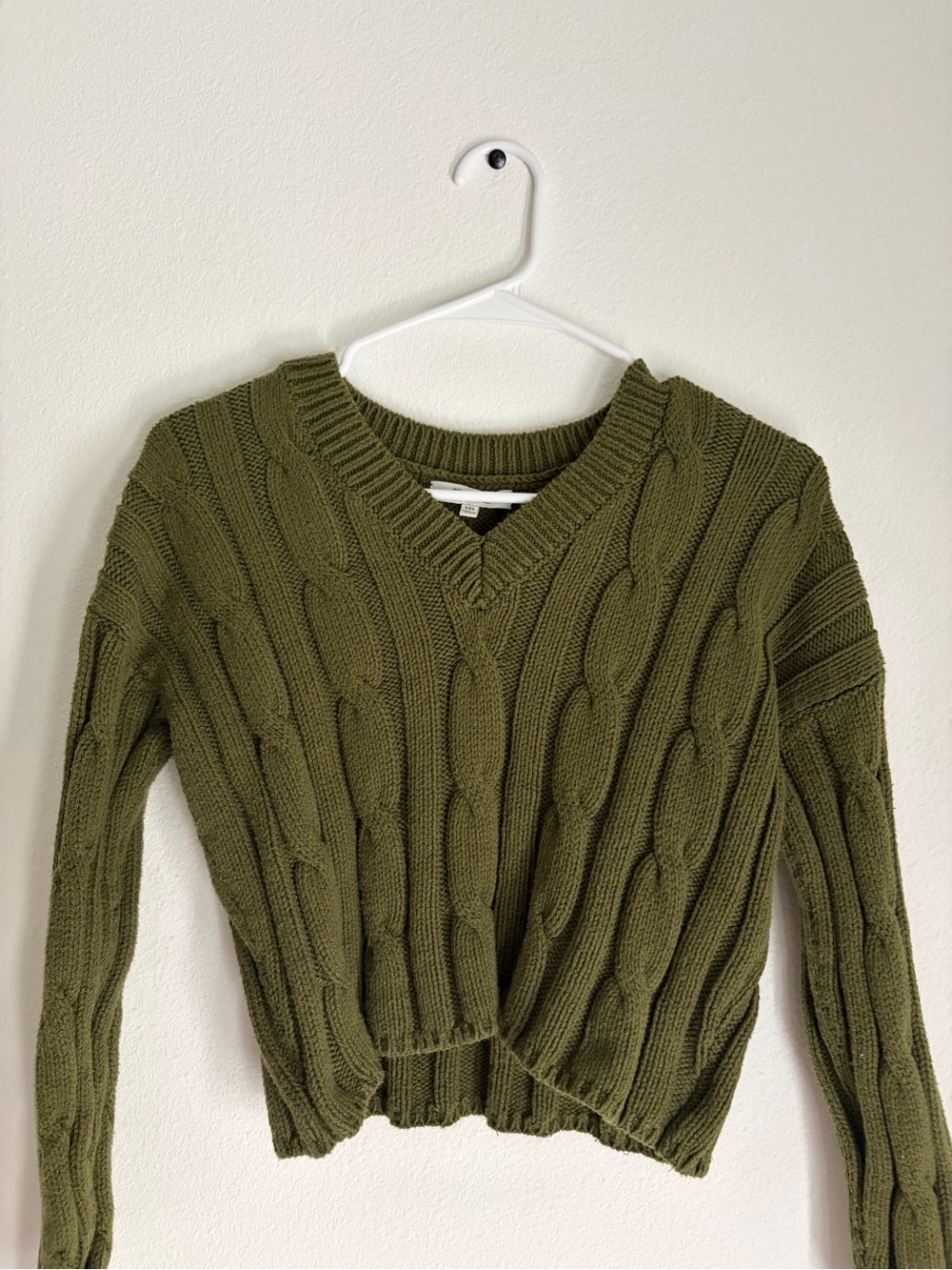 Madewell Olive Green Cable-Knit V-Neck Sweater